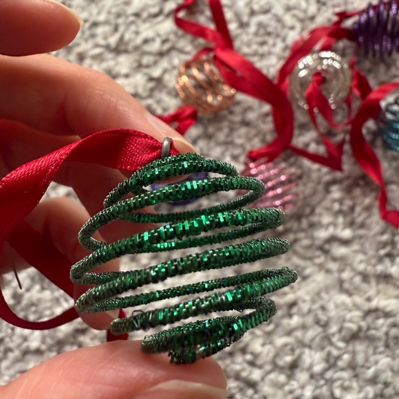 Crate&Barrel Multicolor Spiral Ornaments with Red Ribbon set of 12 - Picture 6 of 9